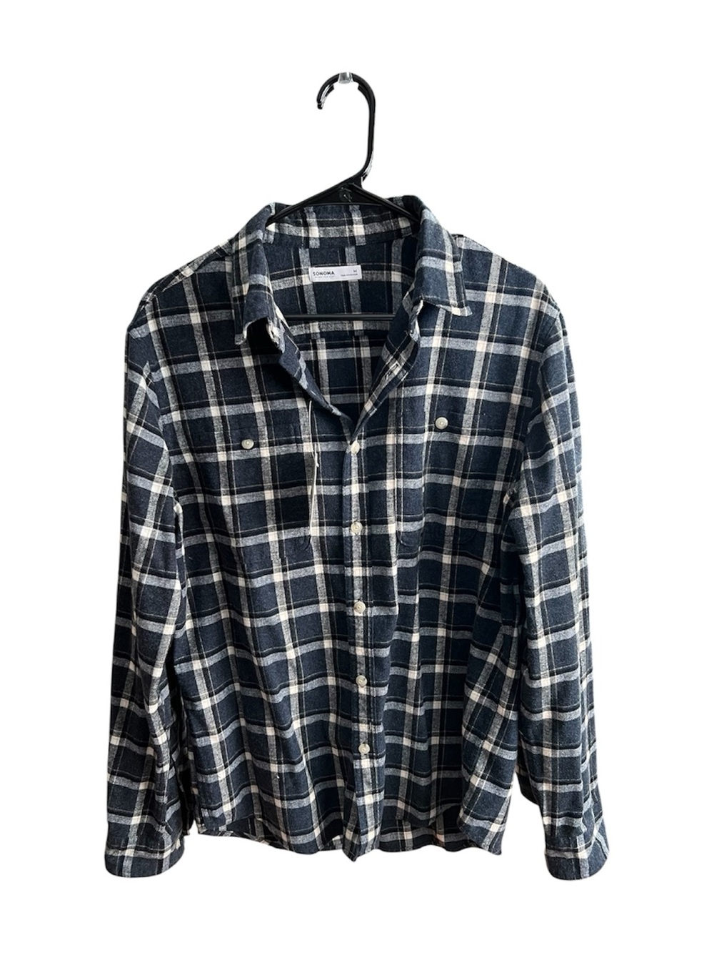 Sonoma Navy and White Plaid flannel Button-Down Shirt